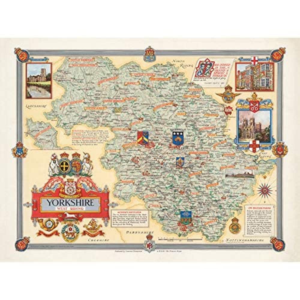 Artery8 Map Clegg 1946 West Riding Yorkshire Pictorial Art Print Canvas Premium Wall Decor Poster Mural