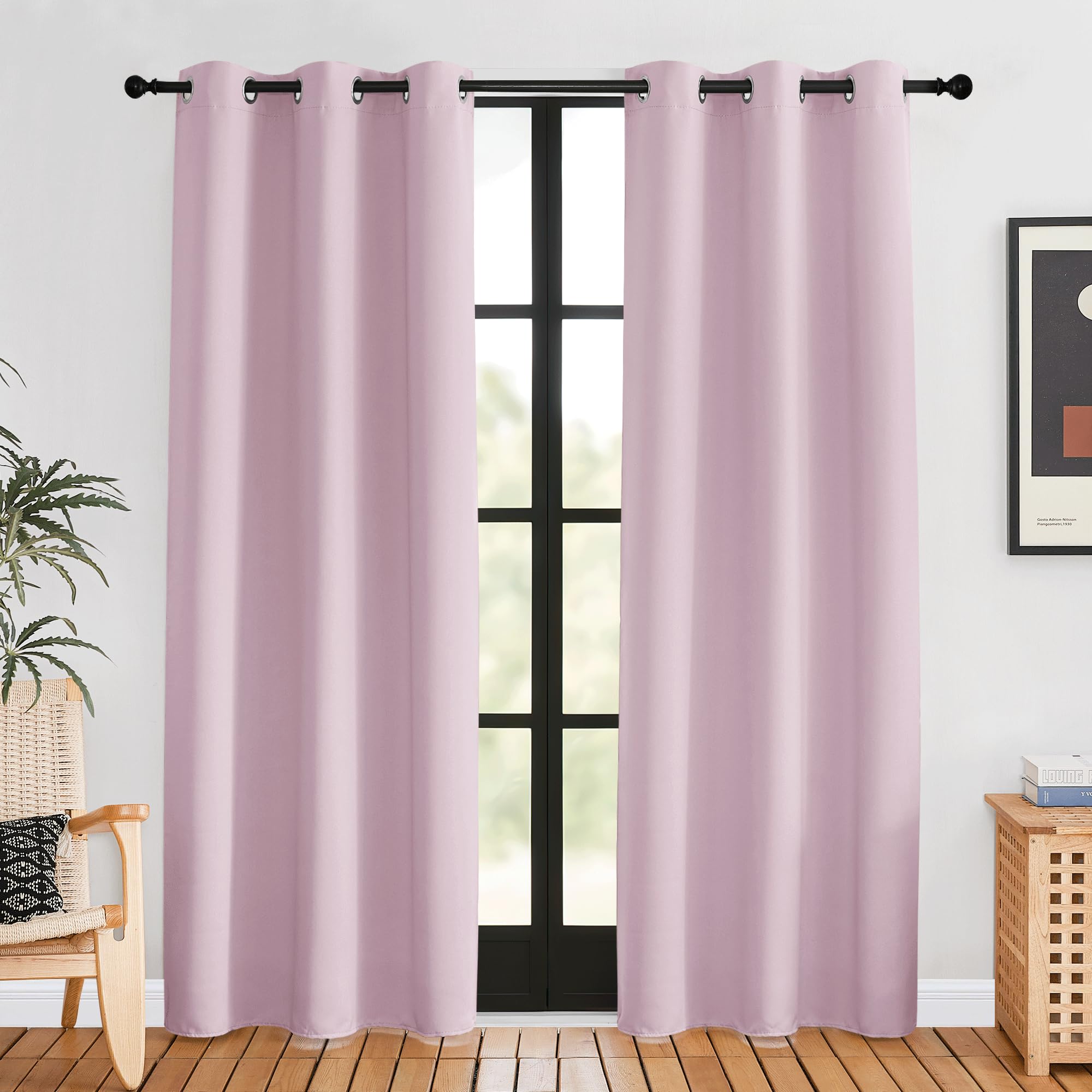 NICETOWN Blackout Window Curtains 80 inch Long, 2 Panels, 34 inch, Baby Pink, Grommet Top Room Darkening Thermal Insulated Solid Vertical Drapes for Bedroom/Kid Room Image
