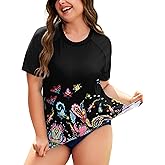 COOTRY Womens Plus Size Rash Guard Short Sleeve Swim Shirt UPF 50+ Sun Protection Swimsuit Top