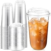 Baderke 50 Sets Crystal Clear Plastic Cups With Lids, Disposable Iced Coffee Cups with Lids for Smoothie, Cold Beverages, Drinking Cups, Cold Drinks for Party, Wedding, Event(Clear,18 oz)
