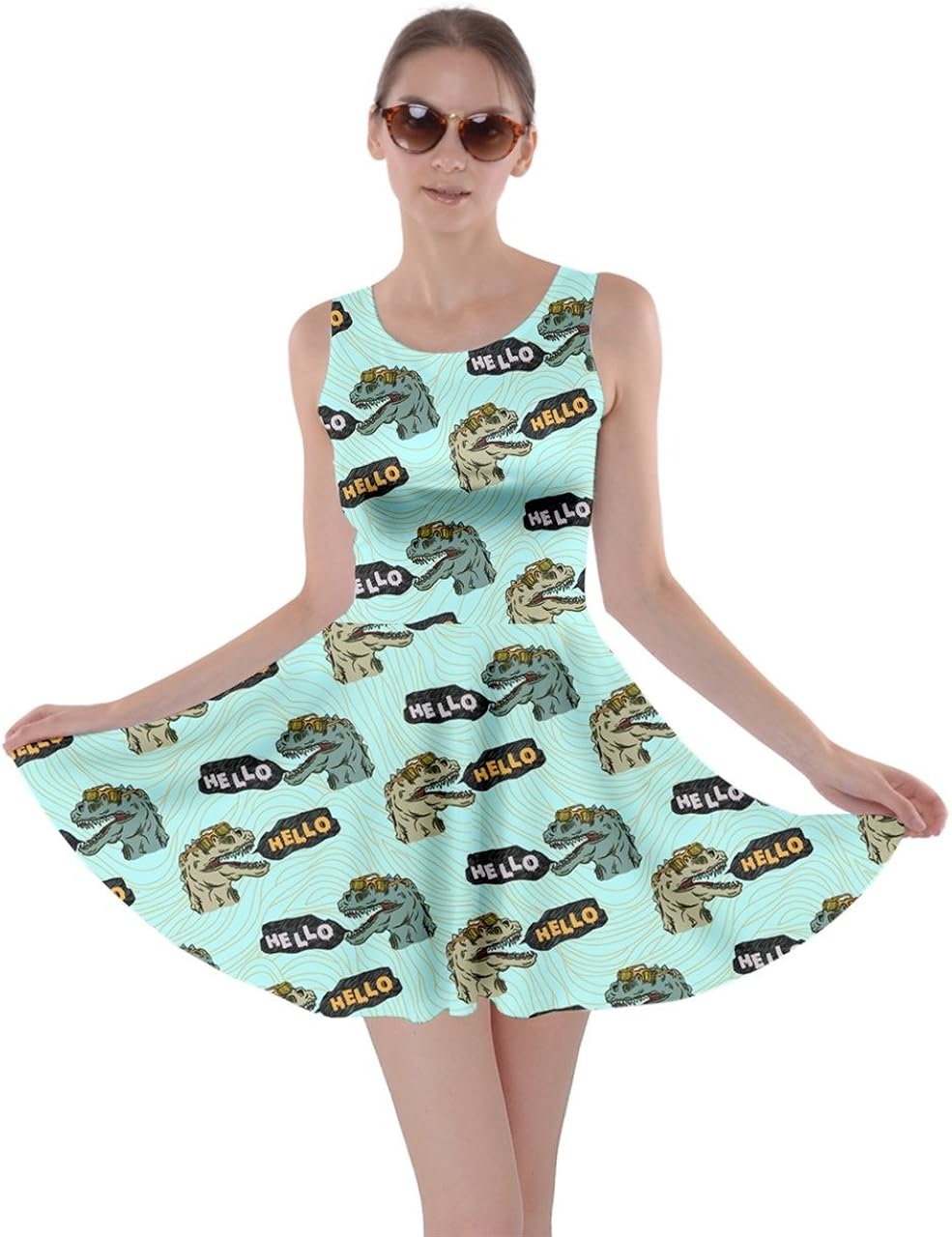 CowCow Womens Tyrannosaurus Triceratops Rex Dinosaur Jurassic World Skater Dress, XS-5XL