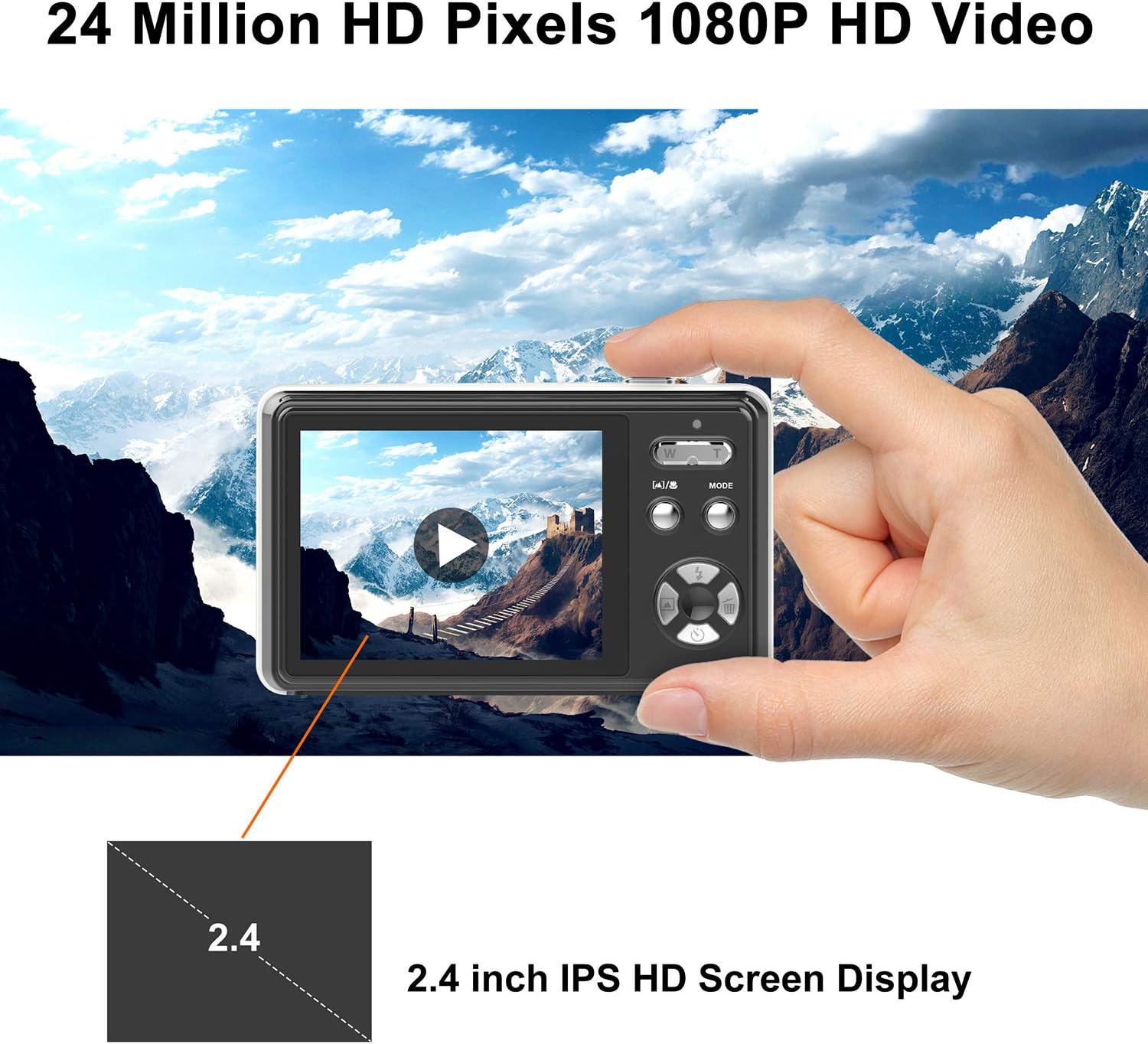 Mini Digital Camera, Andoer 2.4 inch IPS Screen 3X Portable HD Digital ...
