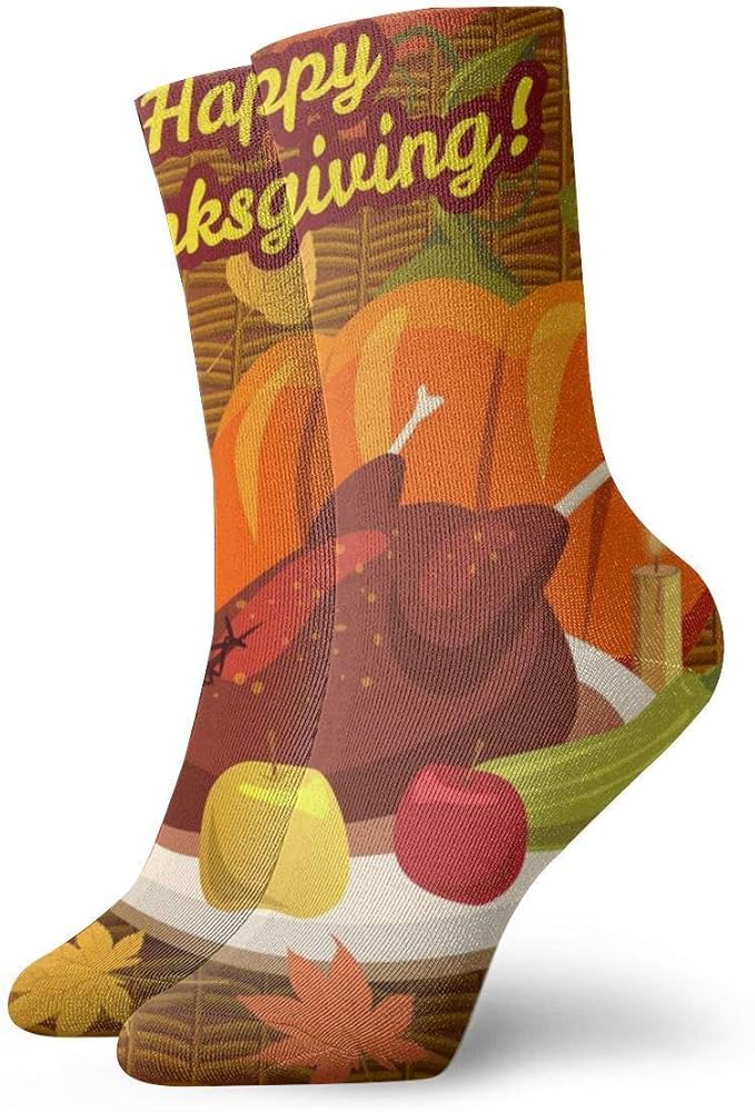 Funny Colourful Happy Thanksgiving Festive Dinner Turkey Crew Socks