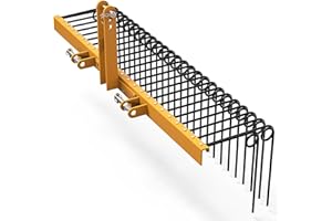 YITAMOTOR 60" Tow Behind Landscape Rake, 3 Point Quick Hitch Lawn Dethatcher Rakes with 26 Steel Tines for Category 1 Tractors, Heavy Duty Powder Coated Finish Tools for Leaves, Pine Needles, Straw