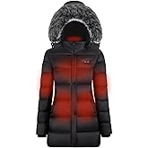 GOZTI Heated Jacket,Long Heated Jackets for Women with Battery Pack 7.4V, Womens Heated Jacket with Detachable Hood