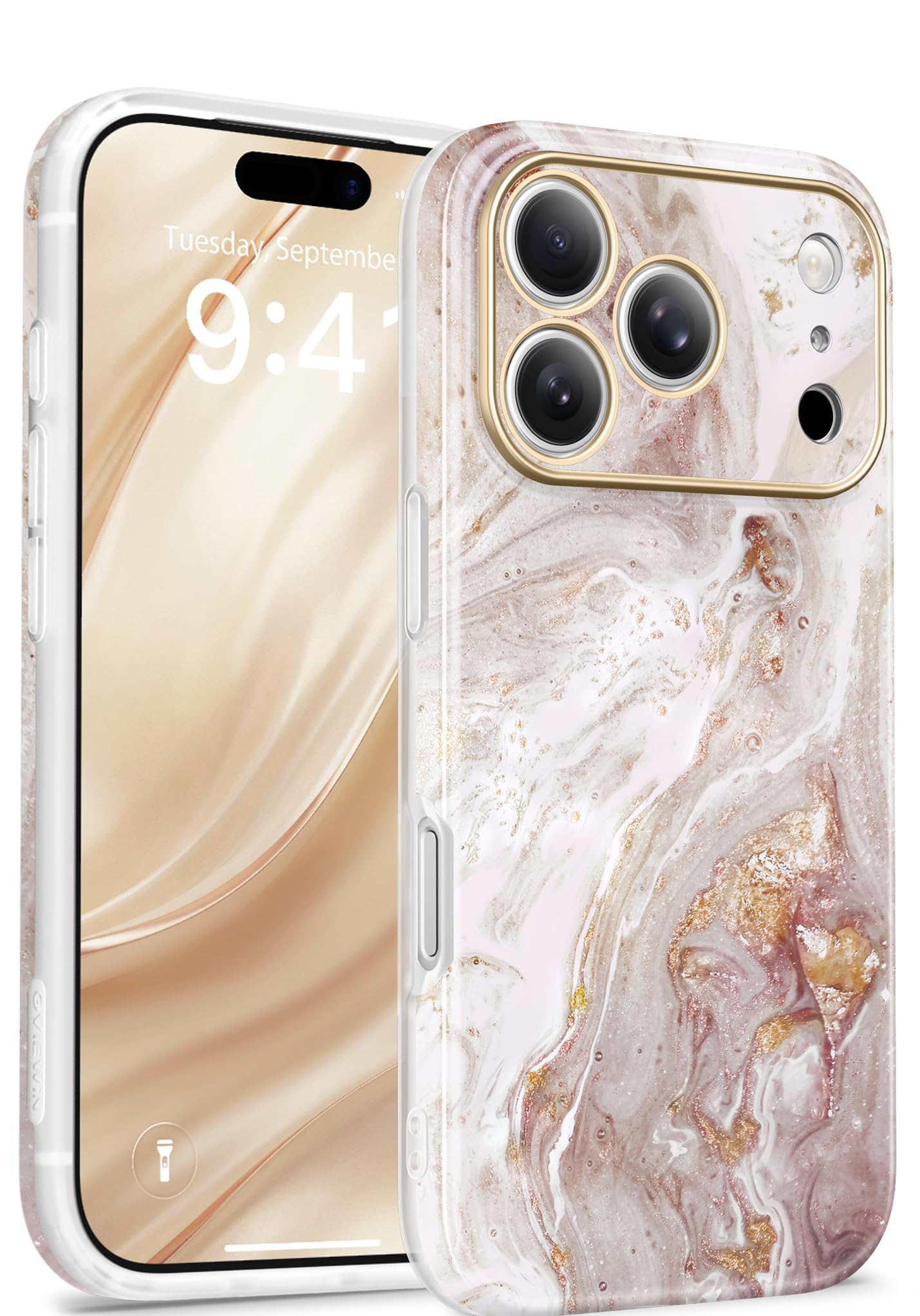 GVIEWIN for iPhone 17 Pro Case Compatible with MagSafe, [Full Camera Protection][Military-Grade Protection] Shockproof Protective Slim Magnetic Marble Phone Case for 17 Pro 6.3", Pearlescent/Gold
