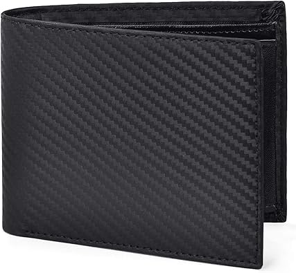 Amazon Newhey 財布 メンズ 二つ折り カーボンレザー 本革 Box型小銭入れ スキミング防止 防水 カード収納 お札入れ 大容量 化粧箱付き ブラック 財布