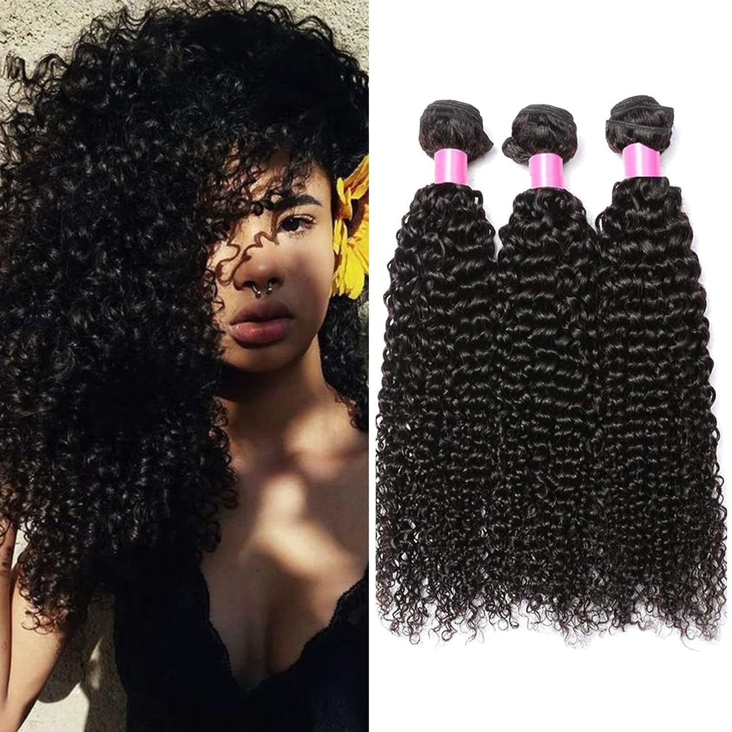 Curly Brazilian Weaves Human Hair - 22 Inches - Brazilian Hair Bundles - 50g/Bundle (150g Total)-Natural Virgin Human Hair Bundles — image 1