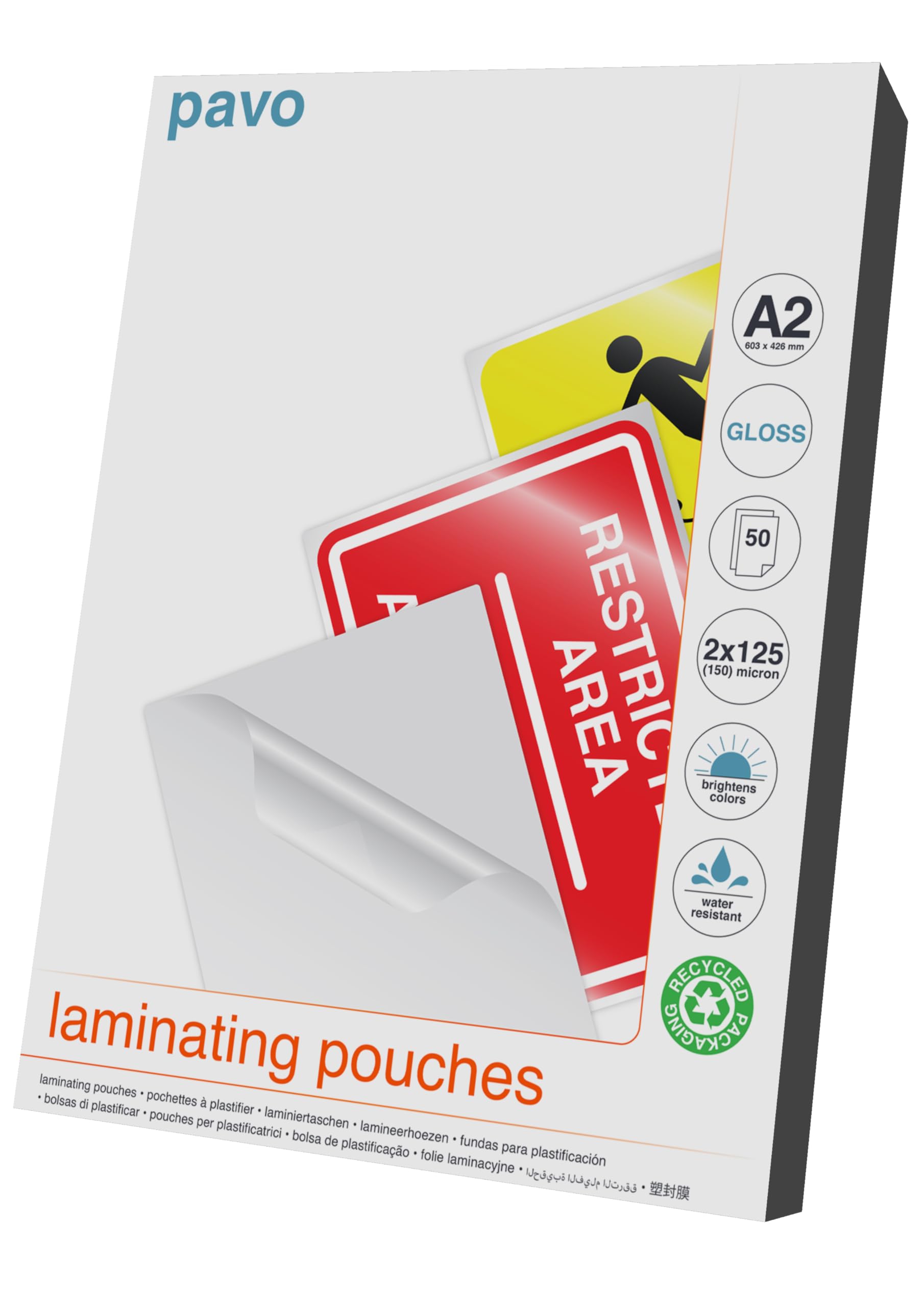 Pavo - Laminating Pouches A2 2x125 mic, Pack of 50 - Gloss