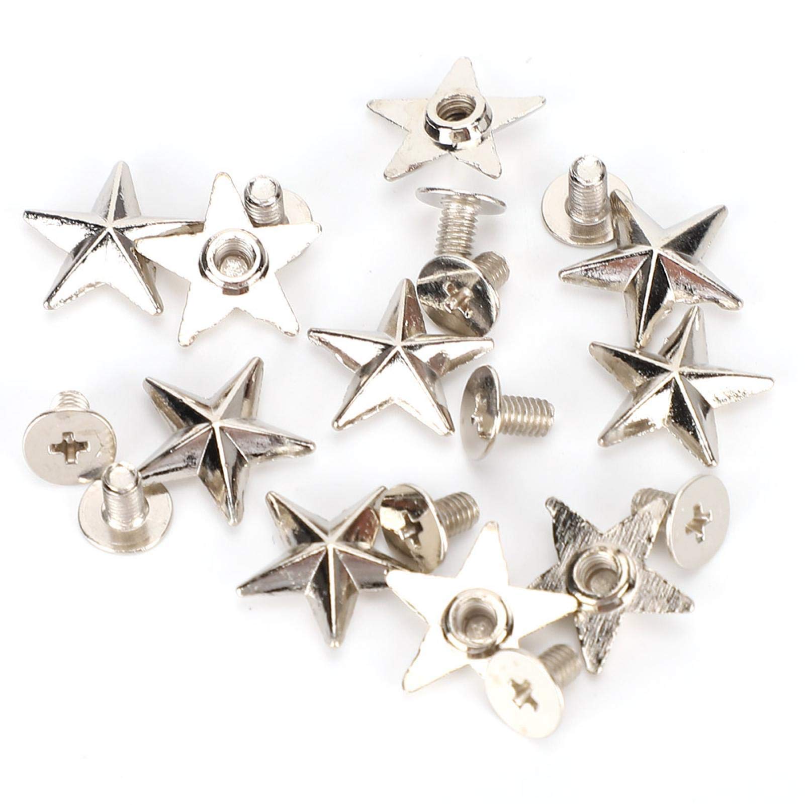 Star Rivet, Zinc Alloy Star Shaped Studs Rivet for eathercraft Handmade DIY Clothing Bags(Silver)