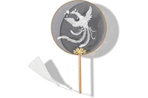 YUELAI Translucent Silk Embroidered Round Fan，Chinese Style Vintage Printing Silk Fan Wedding Party Dance Accessories，Dance Fan，Wuxia Fan