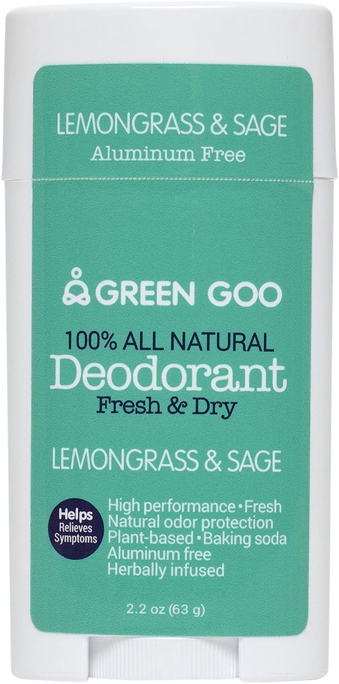 Green Goo Natural Deodorant for Men and Women, Lemongrass and Sage, Oval, 2.25 Ounce (Packaging May Vary)