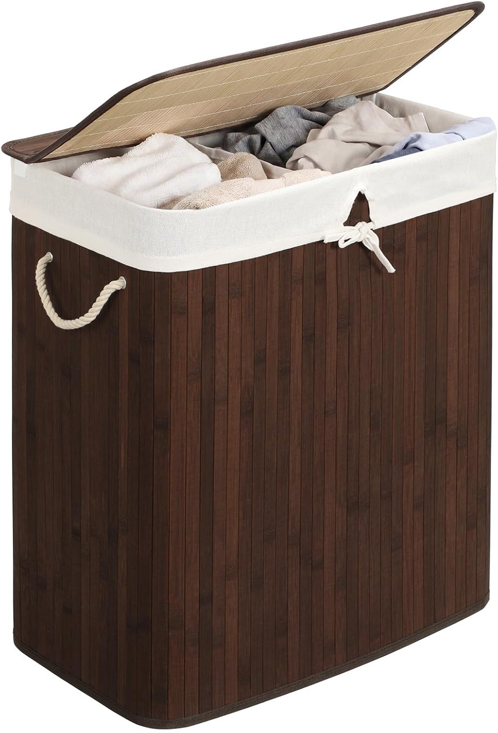 SONGMICS Bamboo Laundry Basket with Lid 2 Compartments 100L Brown LCB72Z