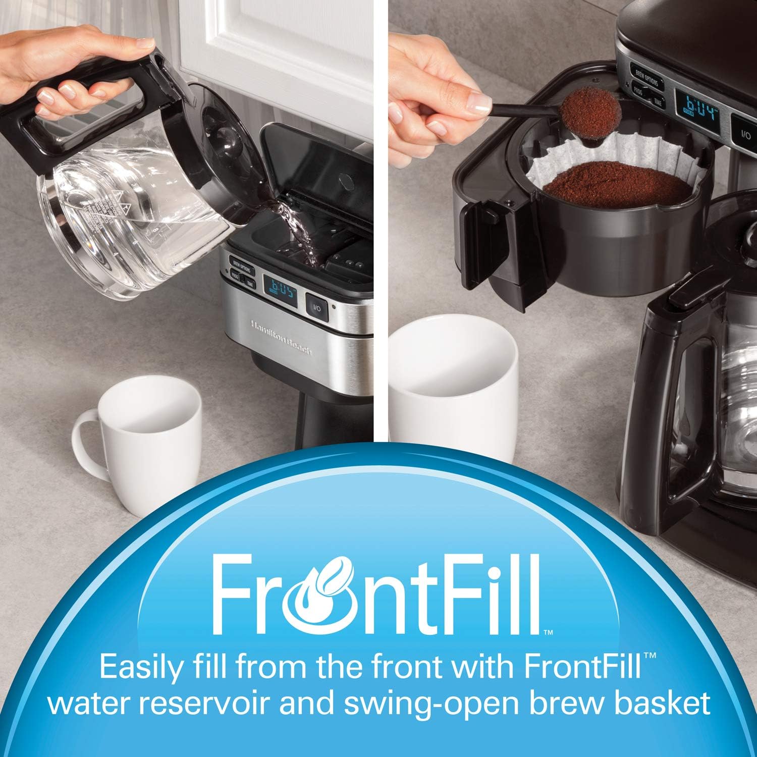 Hamilton Beach Programmable Coffee Maker, 12 Cups, Front Access Easy Fill, Pause & Serve, 3 Brewing Options, Black (46310): Kitchen & Dining
