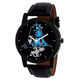 Swadesi Stuff New Arrival Black Leather Strap Lord Shiva Mahadev Stylish Watch for Men & Boys