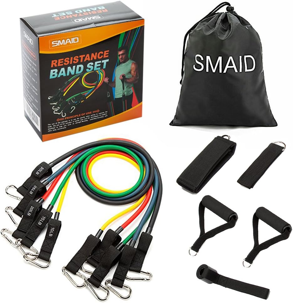 Resistance Band Set - Include 5 Stackable Exercise Bands, Door Anchor Attachment, Legs Ankle Straps and Exercise Chart,For Resistance Training, Home Workouts, Physical Therapy