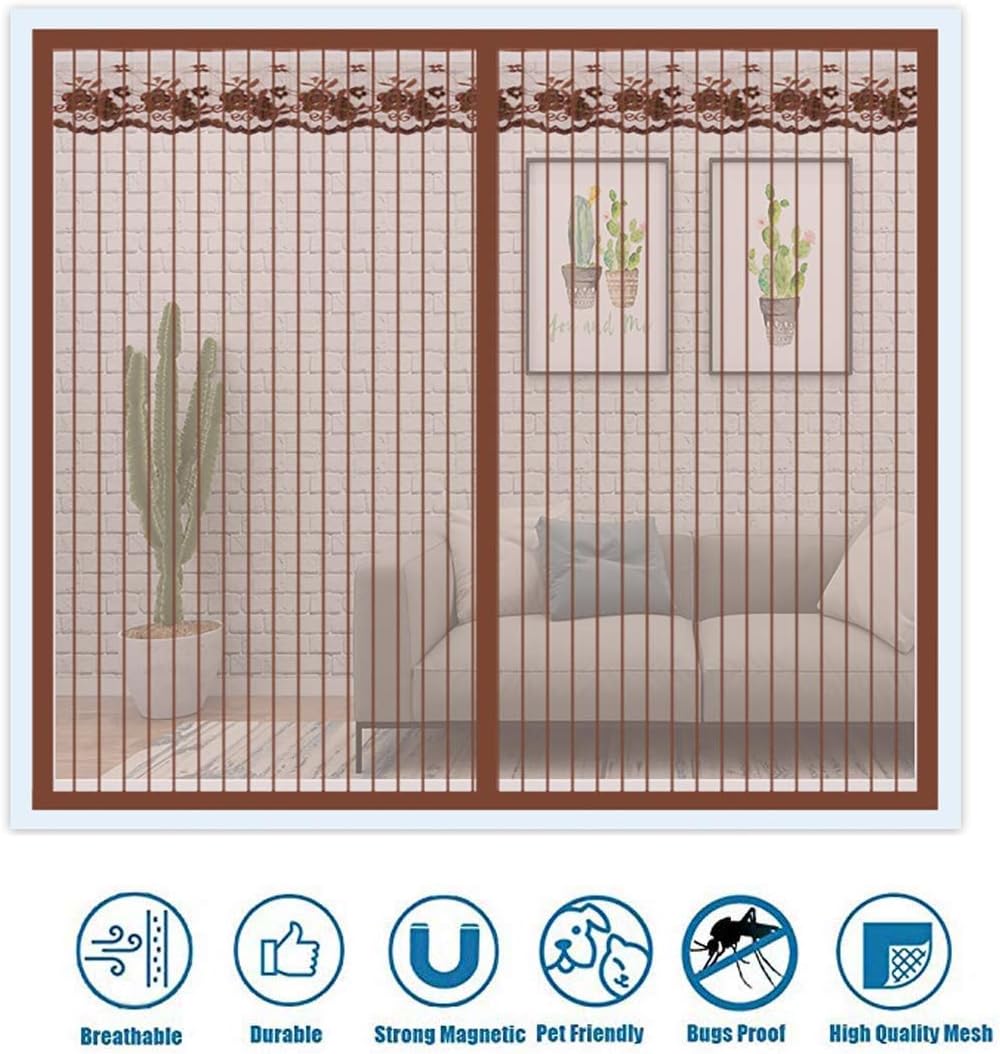 ALSGON Magnetic Window Screens For Homes, Anti Mosquito Adjustable Fiberglass Net Anti Mosquito Bug Insect Fly Curtain Self-Adhesive For Doors, Patios And Garage,Brown,180x200cm(71x79in)
