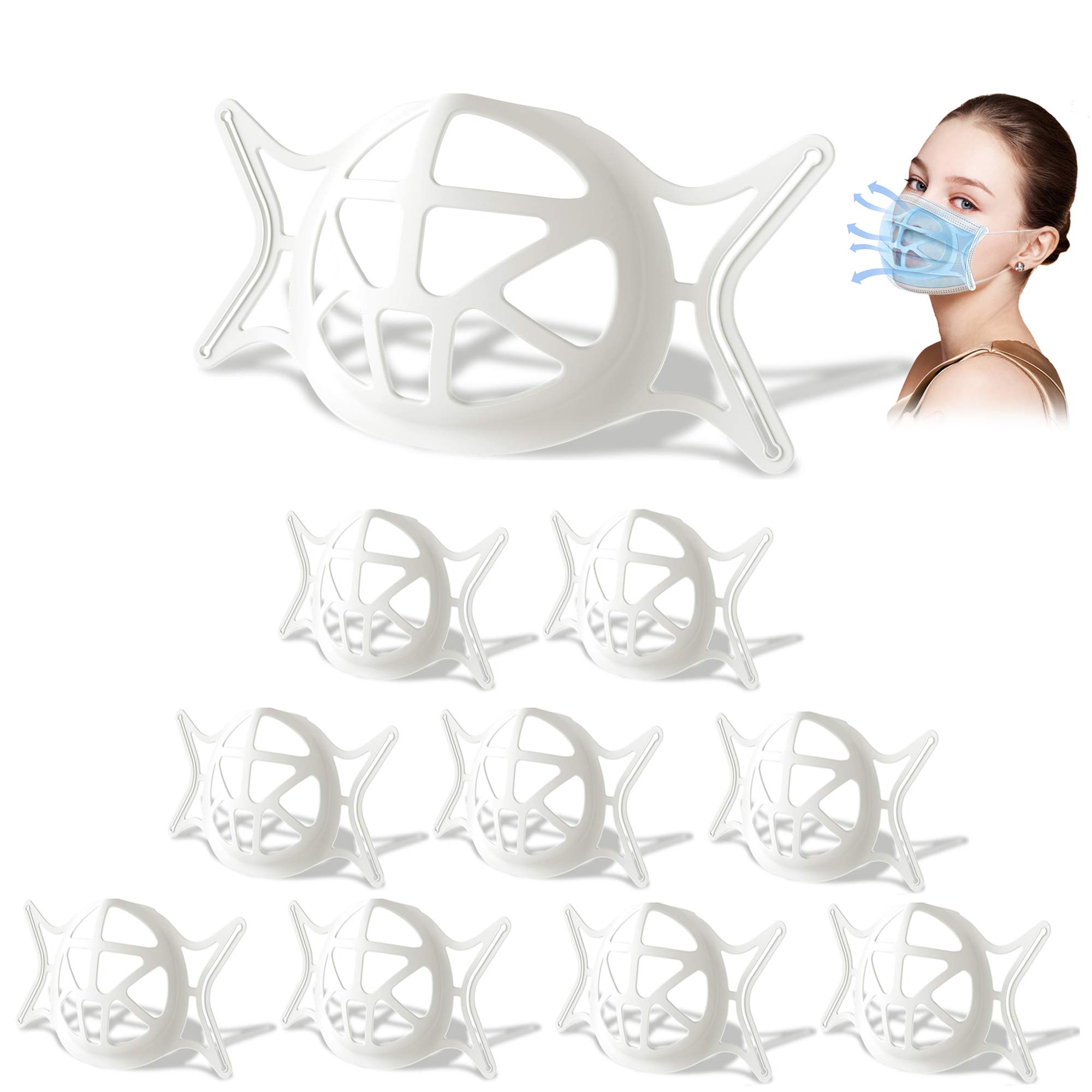 Upgraded 3D Silicone Bracket for Comfortable Wearing,Breathe Cup,Face Cool Bracket with Turtle Shape for More Breathing Room,Cool Inserts Keep Fabric off,Lipstick Protector(White,10PCS)