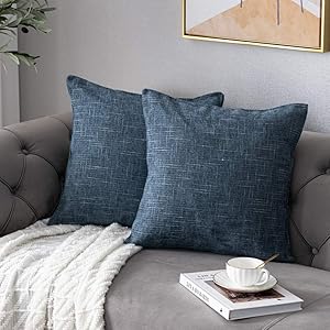 Anickal Gray Blue Pillow Covers 20x20 Inch Set of 2 Rustic Farmhouse Chenille Decorative Throw Pillow Covers Square Cushion Case for Home Sofa Couch Decoration