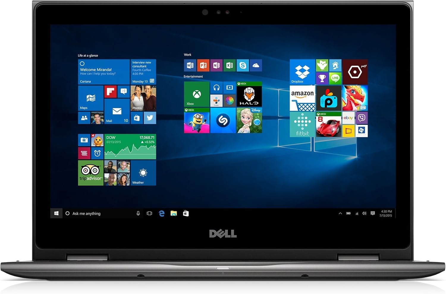 Dell i5368-8833GRY 13.3' FHD 2-in-1 Laptop (Intel Core i7-6500U 2.5GHz Processor, 8 GB RAM, 1 TB HDD, Windows 10) Gray (Renewed)