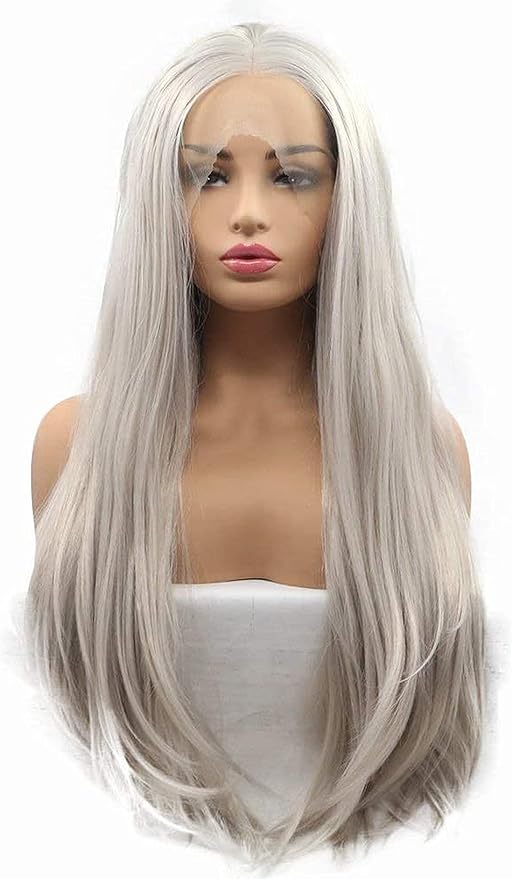 Amazon Co Jp レディースウィッグ プラチナブロンド 合成 レースの前面 滑らかな 金髪の柔らかい灰 手作り 長い髪と耐熱性 ホーム キッチン