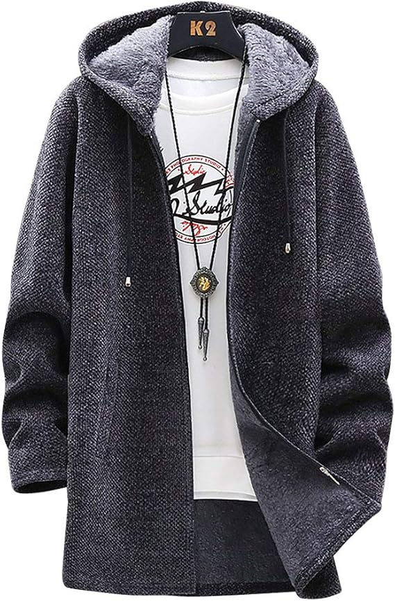 Amazon パーカー メンズ ロング ニット ジャケット 裏起毛 コートアウター フード カジュアル ビジネス 暖かい 防寒 防風 長袖 秋冬服 コート ジャケット 通販