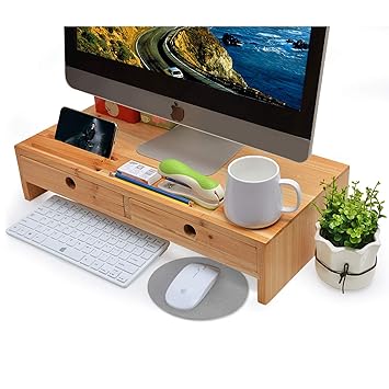 Wood Monitor Stand With Drawers Computer Laptop Amazon In