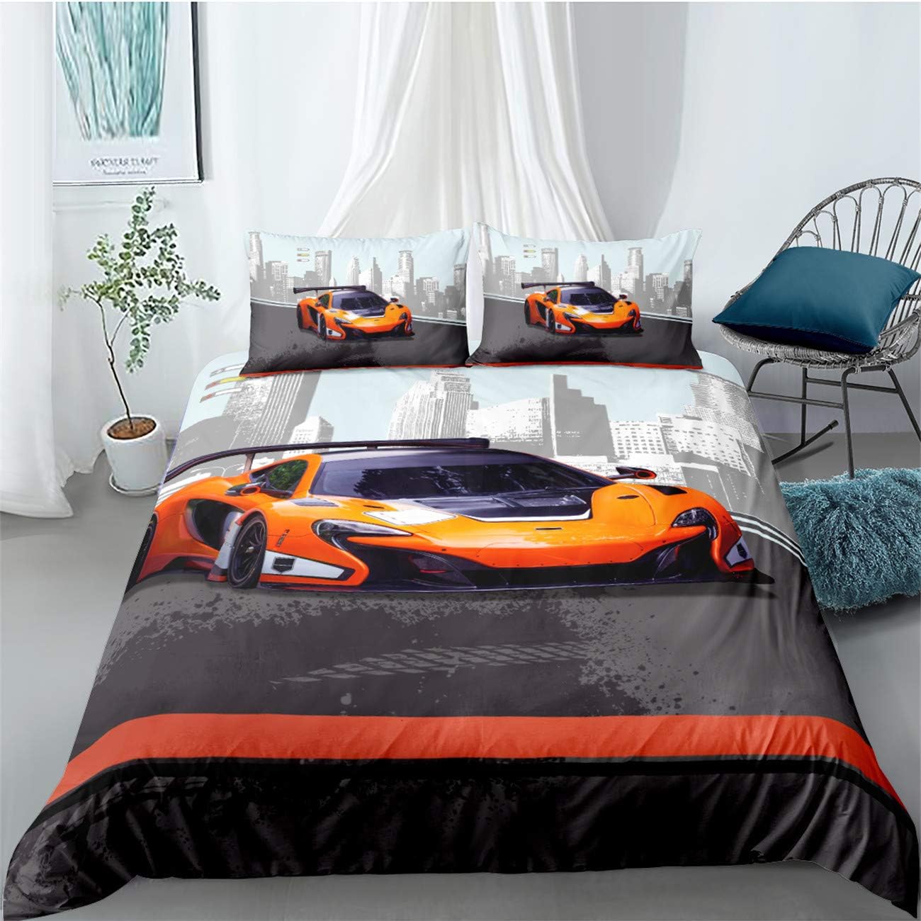 Amazon Com Amtan 3d Duvet Cover Set Orange Speed Sport Car Bedding Set For Teen Boys Bed Set 3pcs 1 Duvet Cover 2 Pillowcases Twin Full Queen King Size Kitchen Dining