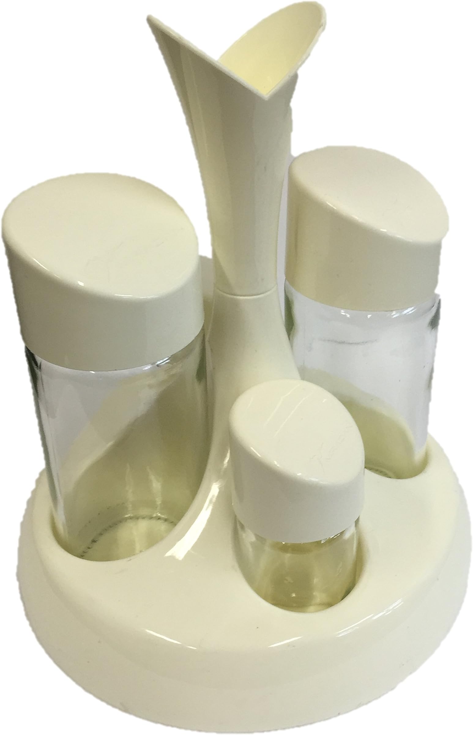 5 Piece Condiment Cruet Set Salt Pepper Oil Vinegar Dispenser Shaker Table Tidy Available in Red, Green or Cream (Cream)