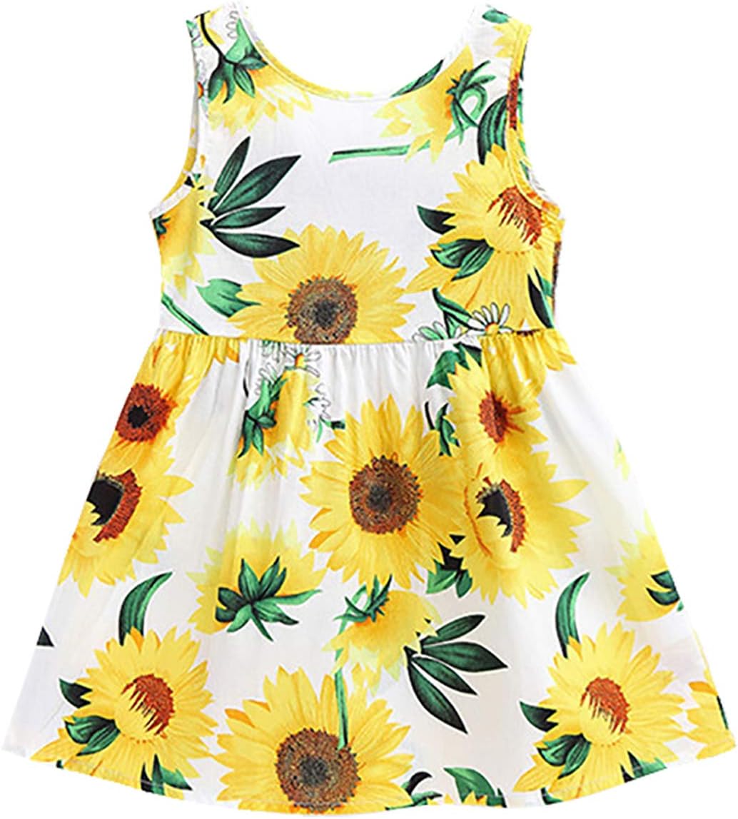 Baby Girls Sleeveless Dresses Floral Print Sundress Princess Party Dress Toddler Kids 2-7 Years