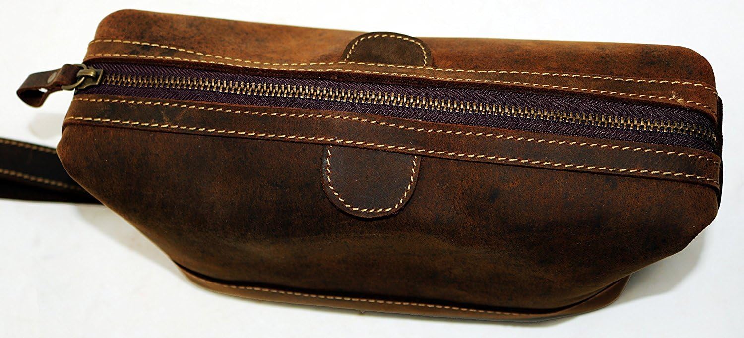 Men's Buffalo Genuine Leather Toiletry Bag Waterproof Dopp Kit Shaving Bags and Grooming for Travel Groomsmen Gift Men Women Hanging Zippered Makeup Bathroom Cosmetic Pouch Case Make Up kit - Image 5