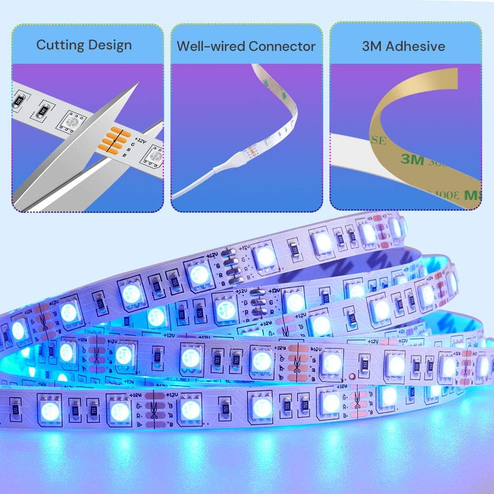 LED Strip Lights Bluetooth, Govee 16.4FT LED Color Changing Lights with APP Control, Remote and Control Box, 20 Scenes Mode and Music Sync LED Lights for Room, Kitchen, Party (3 Ways Control): Home Improvement