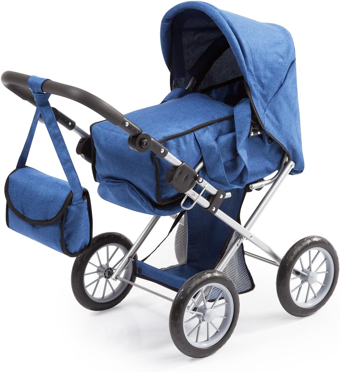 Bayer Design 13635AA City Star, combi pram, for dolls up to 46cm, with removable carrycot and shoulder bag, modern, classic, blue, jeans