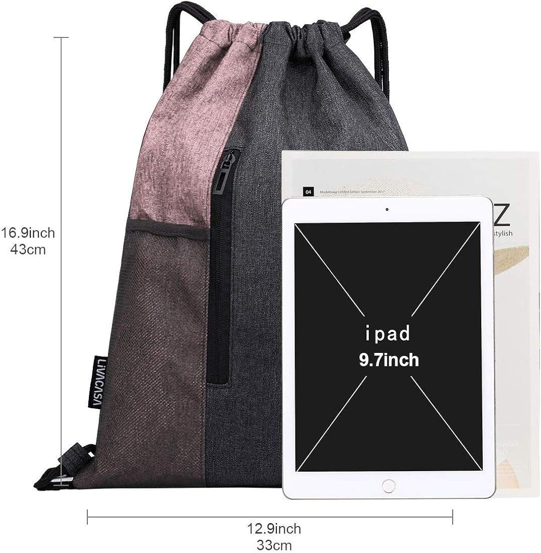 LIVACASA Drawstrings Backpacks Bags for Men Women Gym Drawstring Bags USB Port Headphone Hole Waterproof Pink: Sports & Outdoors