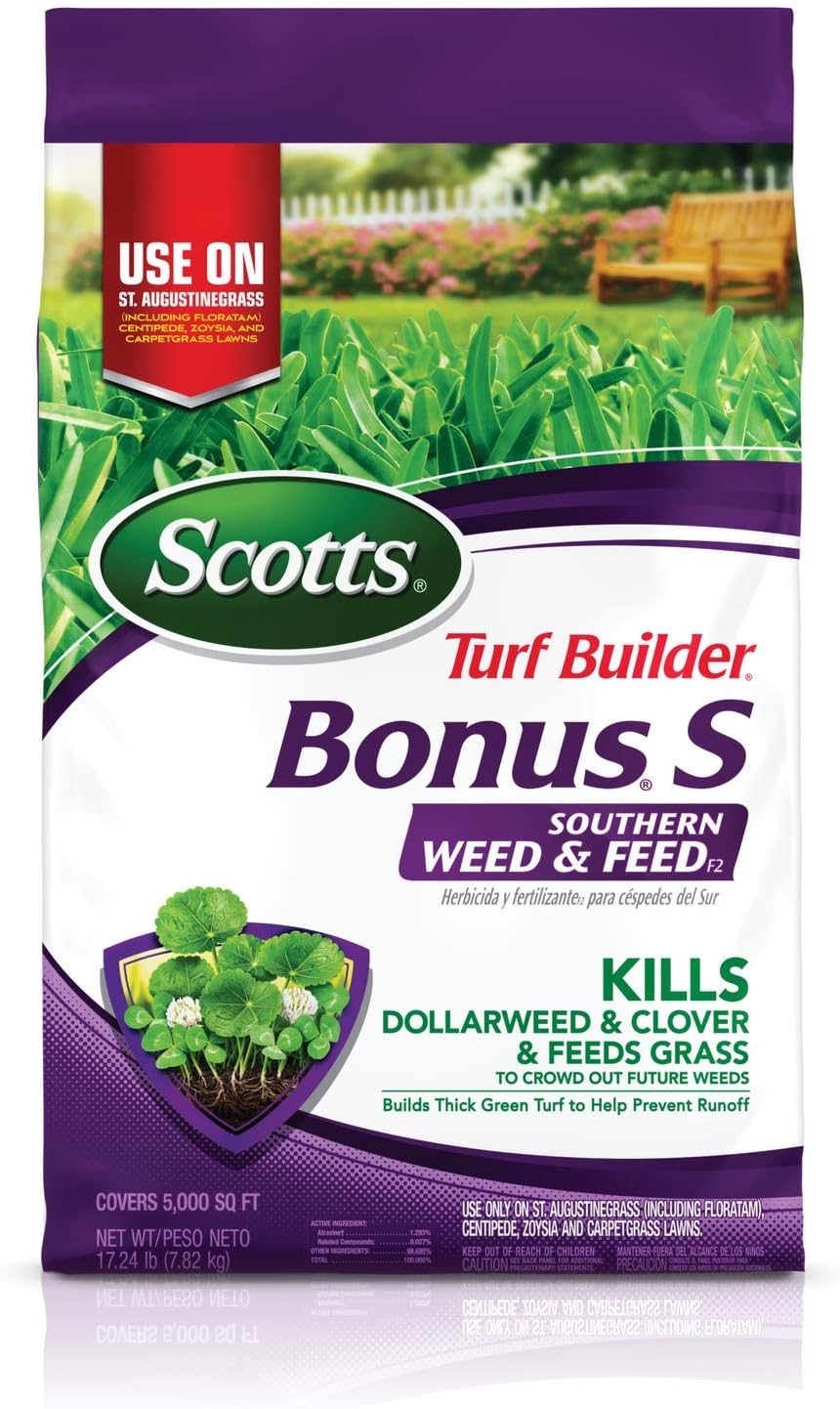 Amazon Com Scotts Turf Builder Bonus S Southern Weed And Feedf2 Fertilizer 5 000 Sq Ft Kills Dollarweed And Clover Fertilizes Grass To Crowd Out Future Weeds Use On Southern Grasses