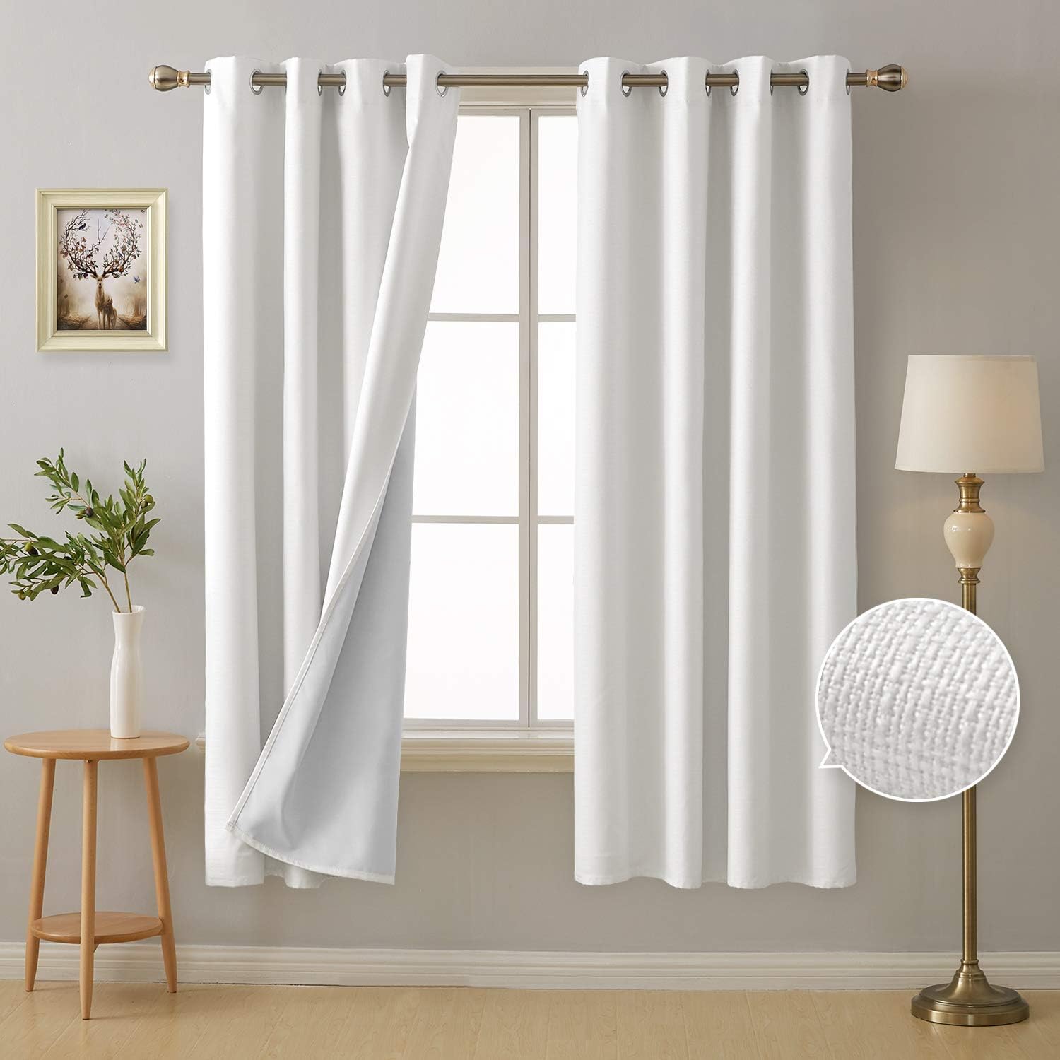 Deconovo Super Soft 3 Pass Blackout Curtains with 3 Pass Energy Efficient Thermal Insulated Coating Eyelet Blackout Curtains Window Treatments Ring Top Curtains for Bedroom White 55x69in 1 Pair