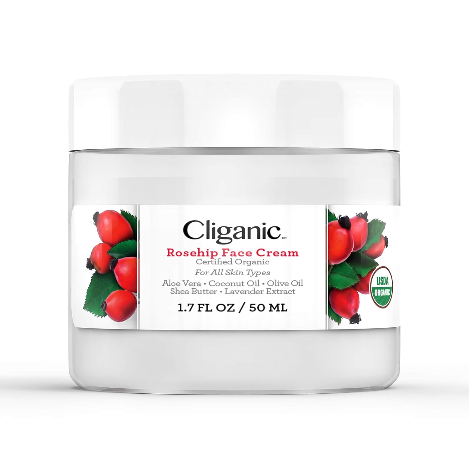 Cliganic Organic Rosehip Face Cream, 2oz | For Women Natural Anti Aging | Made in USA: Beauty