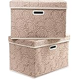 Prandom Large Stackable Storage Bins with Lids Fabric Decorative Storage Box Cubes Organizer Containers Baskets with Cover Handles Divider for Bedroom Closet Living Room 17.7x11.8x11.8 Inch 2 Pack