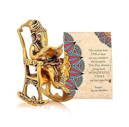 Ganesha on Chair Idol Showpiece with Gift Card Gifts for Brother Sister Family Friends, Diwali Decoration Items, Diwali Gifts for Corporate & Friends