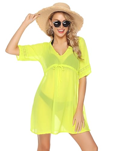 Aibrou Damen Chiffon Strandponcho Sommer Bikini Cover Up Strandkleid Sommerkleid Hemdkleid Boho Strand Vertuschen Shirt