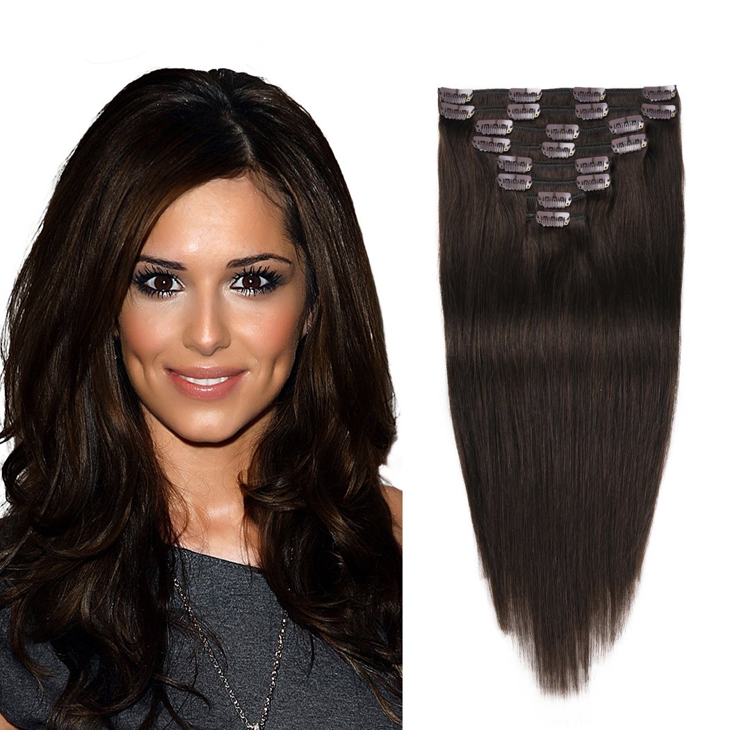 Real Clip in Hair Extensions Black 8 Pieces Premium