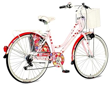 breluxx 26 Zoll Damenfahrrad Venera Fashion Polka Dot Citybike Korb + Licht Retro Damenrad, 6 Gang Shimano