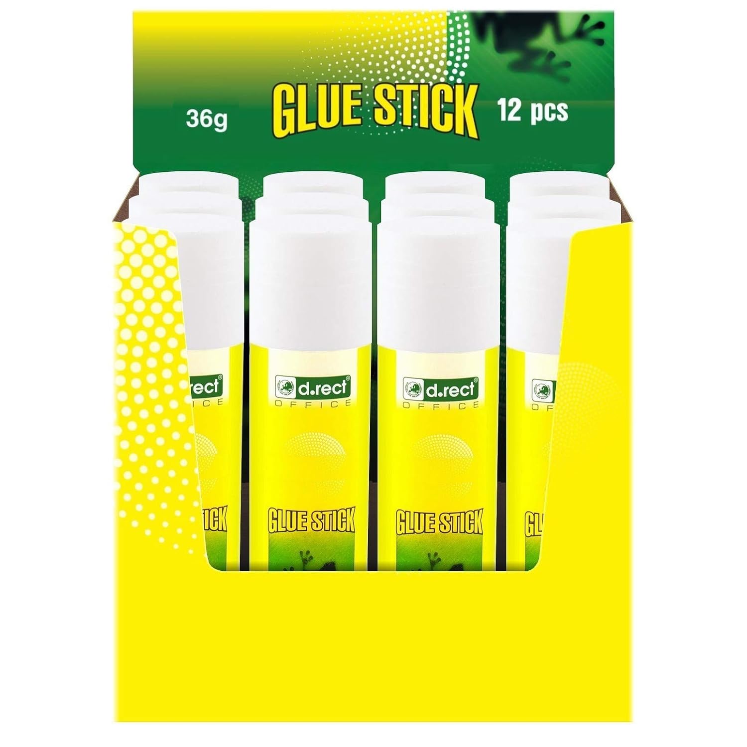 D.RECT Glue Stick 36g - PVA Glue for Craft Art Scrapbooking - Strong Hold Adhesive for Home School & Office Supplies, Pack of 12