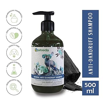 P E T V E D A Anti Fungal and Anti Itch Natural Coat Cleanser Sulphate and Paraben-Free Pet Shampoo for Dogs and Cats Enriched with Apple Cider Vinegar (500 ml)
