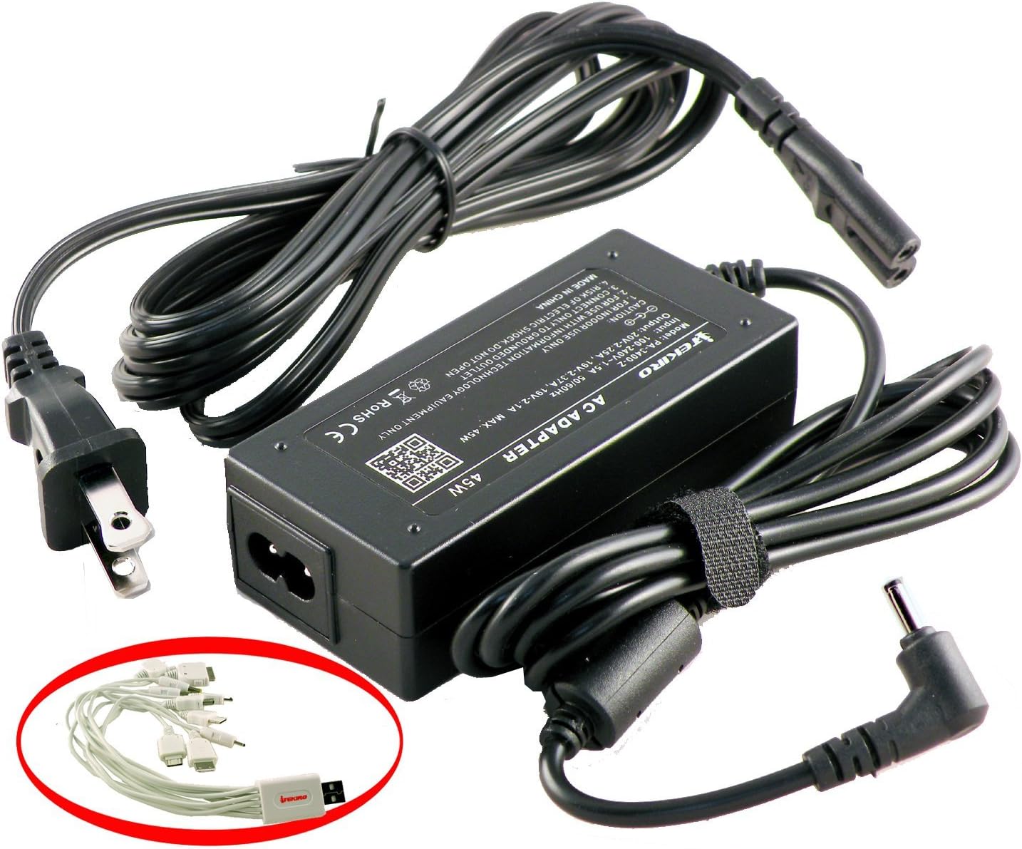 iTEKIRO AC Adapter Charger for Acer Aspire R7-371T, R7-371T-50V5, R7-371T-57SN, R7-371T-72TC, R7-371T-76HR, R7-371T-76P5, R7-371T-78UV, R7-371T-78XG, R7-371T-79TB, R7-372T, R7-372T-77LE, SW5-171, SW5-171-325N, SW5-171-34ZR, SW5-171-39LB, SW5-171-80KM, SW5-173, SW5-173-632W, SW5-173-63DW, SW5-173-65R3, V3-331, V3-331-P0QW, V3-331-P4TE, V3-371, V3-371-56R5, V3-371-596F; Acer A045R016L, KP.04503.001 + 10-in-1 USB Charging Cable