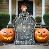 Lighted Halloween Tombstone Decoration, Animated Skull Decorations with Sensor Activation, Creepy Haunted Horror Prop, Spooky Sound Gravestone Decorations for Halloween Yards Indoor Outdoor