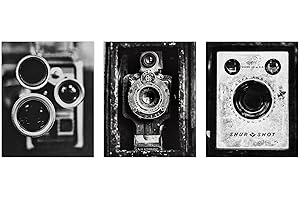 LISA RUSSO FINE ART - Black and White Vintage Camera Prints for Rustic Industrial Wall Decor - Set of 3 SMALL 5x7” Unframed Fine Art Photos - Office Wall Art, Photographer Gift, Gift for Him