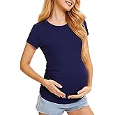 MIRAZEN Maternity Shirts for Women – Crew Neck Maternity Top Short Sleeve