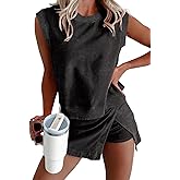 miduo Womens Summer 2 Piece Lounge Sets Mineral Wash Cotton Tank Top Lined Split Skirt Set