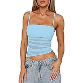 Mizoci Women's Sexy Spaghetti Straps Mesh Asymmetrical Ruched Sleeveless Going Out Camisole Crop Top